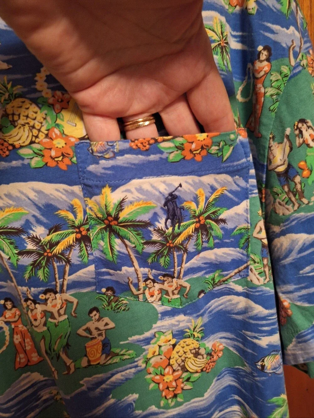 POLO Ralph Lauren Mens Medium Hawaiian Shirt Tropical Print Short Sleeve Cotton